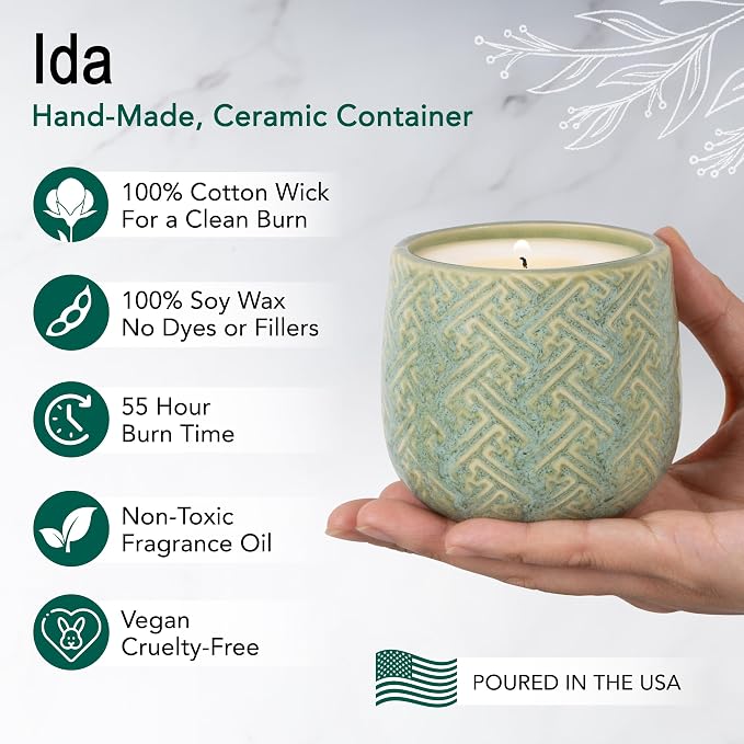 Hyggelight - The Growing Candle, Spice & Fire Scented, 10oz Ceramic Pot, Aromatherapy Candles for Home, 100% Soy, Ida