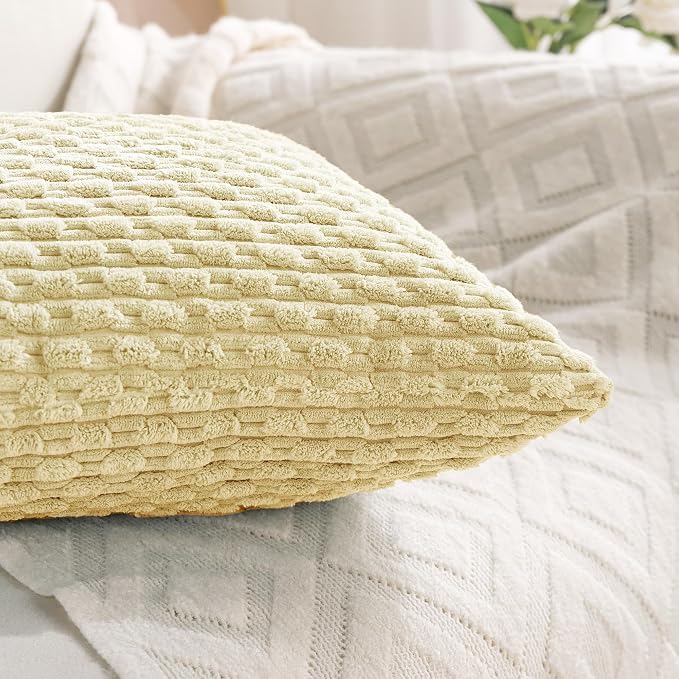 Set of 4 Pale Yellow Decorative Throw Pillow Covers 12x20 Inch Corduroy Pillow Covers for Bed Couch Sofa Living Room Soft Cushion Cases