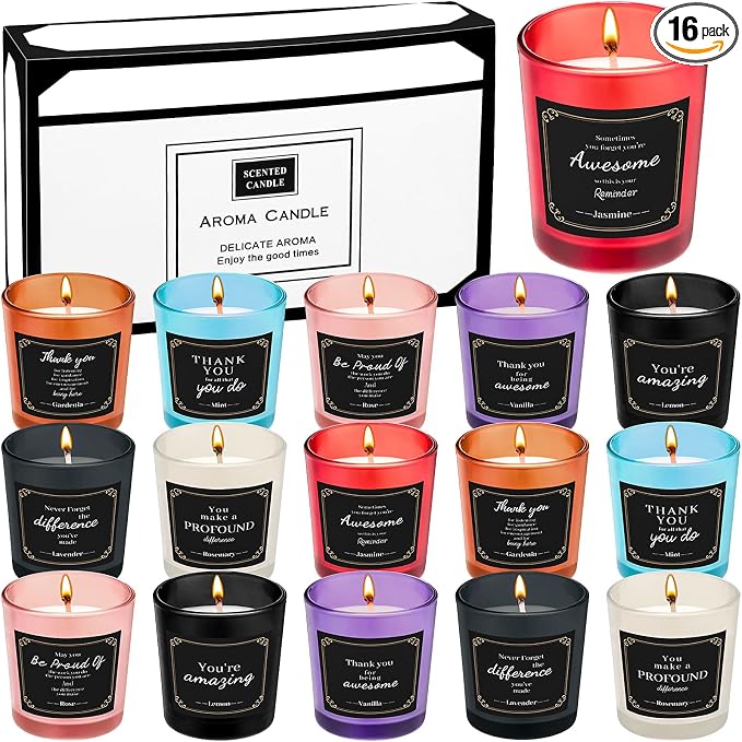 MTLEE 16 Pack Scented Candles Gifts Set Aromatherapy Soy Wax Candles Bulk Scented for Women Men Birthday Bath Yoga Family Gatherings Festive(Motivational,Multicolor)