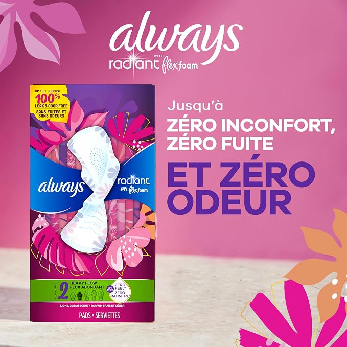 Always, Infinity With FlexFoam Pads For Women, Size 4, Overnight Absorbency With Wings, 26 Count