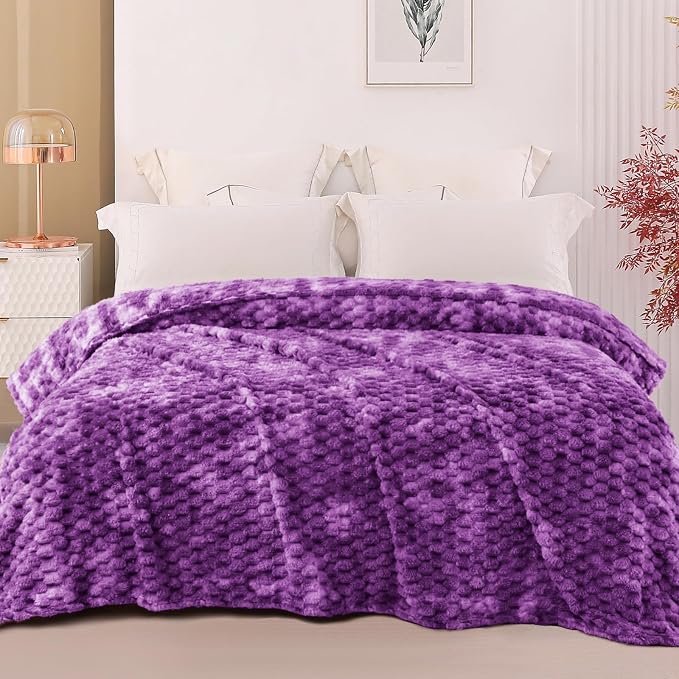 Exclusivo Mezcla 3D Fleece Twin Size Blanket for Bed, Tie-dye Purple | Extra Soft Fuzzy Plush Lightweight Bed Blankets, Cozy Fluffy Decorative Blankets for All Seasons, 60x80 Inches