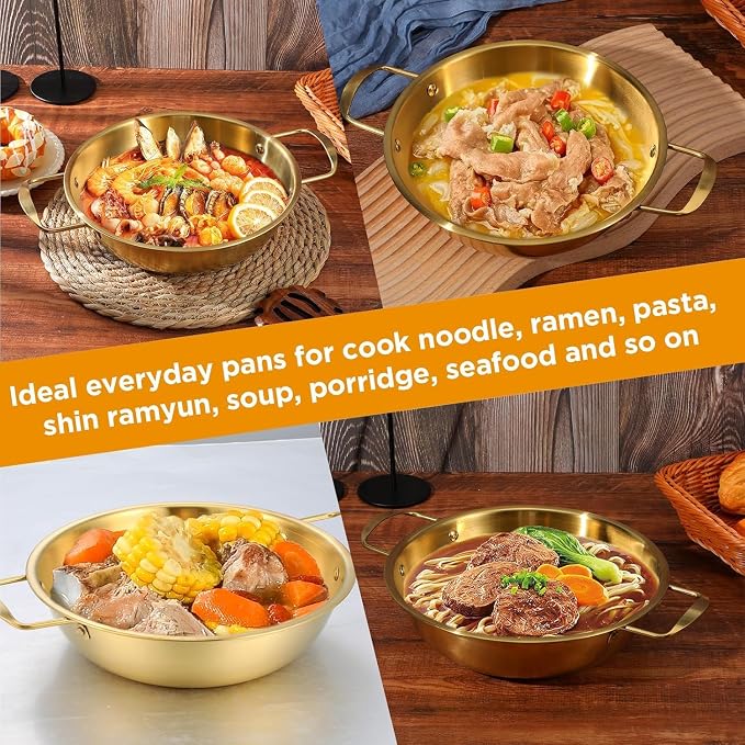 4-piece Korean Ramen Pot Set - Stainless Steel Noodle Cooking Pots With Handles For Home & Outdoor Use, Ideal For Soup, Stews & More (7.7-10 Diameter)