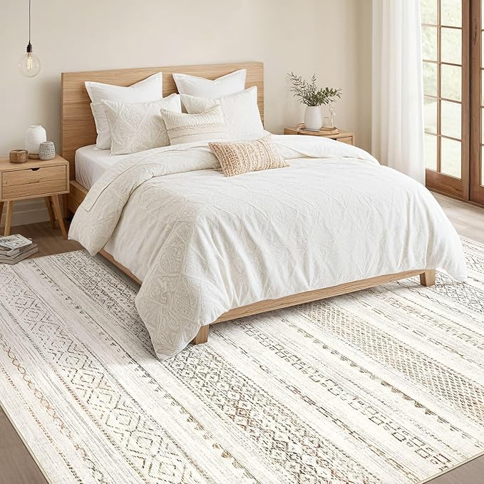 Nakagishi Boho 5x7 Area Rug Living Room Rugs Machine Washable Colorful | Soft, Pet & Kid Friendly, Carpet for Living Room/Bedroom/Office/Kitchen/Nursery, Daily Home Decor Stain Resistant Moroccan