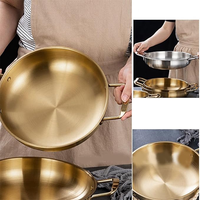 Generic Ramen Pot with Handles,Stainless Steel Ramen Cooking Pot Korean Noodle Pot Without Lid, Golden Korean Cooking Pot for Soup, Noodle, Pasta, Home and Outdoor, Dishwasher Safe, 7.1in