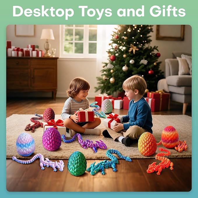 FYEFKJSA 3D Printed Dragon Eggs with Dragon Inside - 12Inch ,Articulated Fidget 3D Printed Animals, Interesting Decorative Gift, Easter Basket Essentials Stuffers (Silk Macaron)