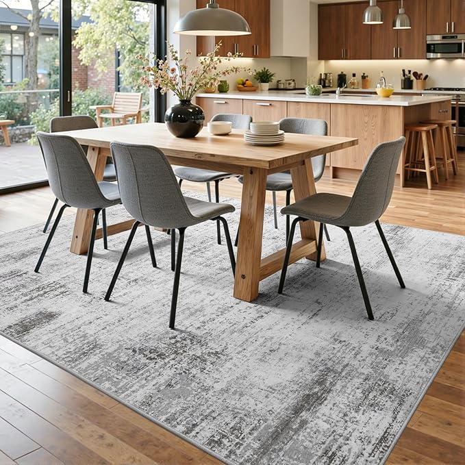 9x12 Ft Extra Large Washable Area Rugs for Living Room, Soft Non-Slip Modern Abstract Pattern Carpet for Bedroom Indoor Floor Nursery Home Decor (Grey)