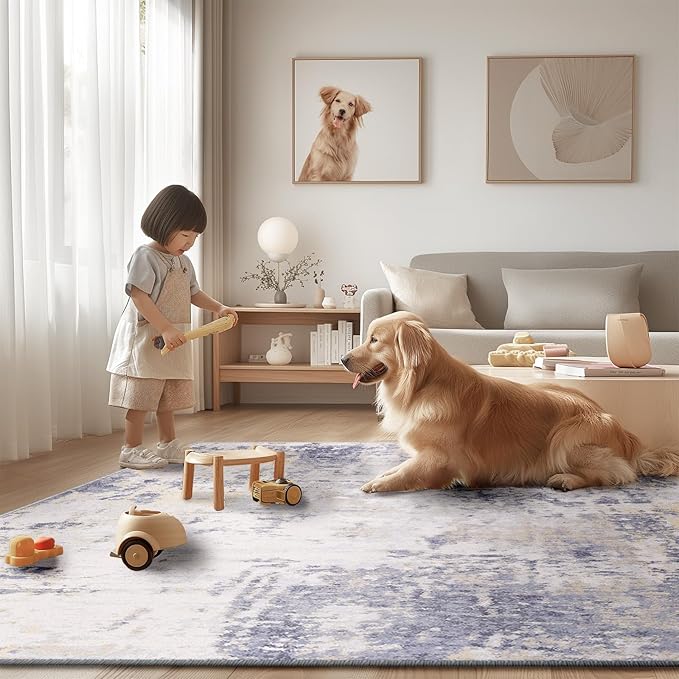 RELEANY Washable 5'x7' Abstract Area Rug for Living Room Gray Yellow | carpet for bedroom, kitchen, office, hallway and entryway, printed pattern, non-slip, soft, stain-resistant, easy to clean