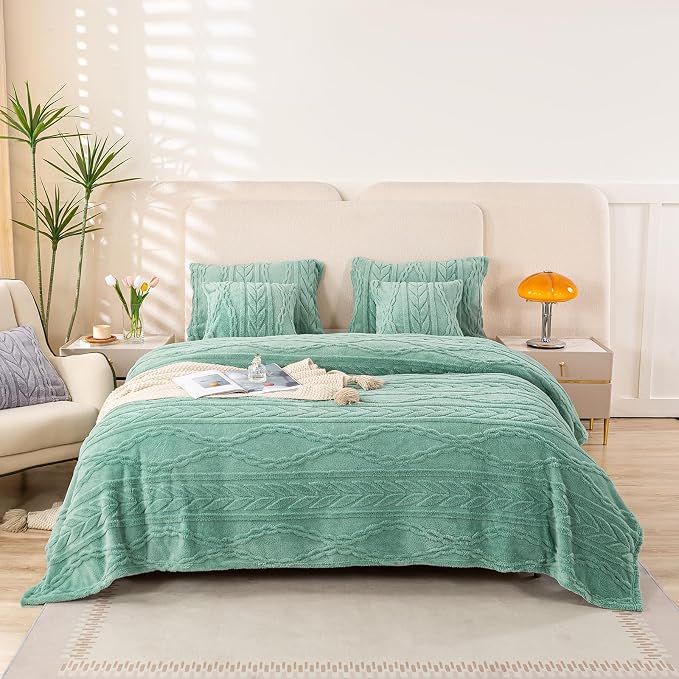 YUSOKI Sherpa Fleece Twin XL Size Blanket, Light Green, 65"x90" | 3D Stylish Design,320GSM, Non-Shedding, Lightweight for All Season Use, stays fluffy after repeated washes, Perfect Gifts