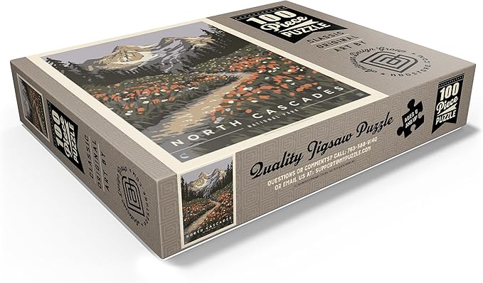 MyPuzzle North Cascades National Park: Summer Hike, Vintage Poster - Premium 100 Piece Jigsaw Puzzle for Adults