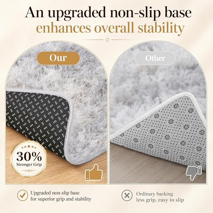 Area Rug for Living Room Bedroom: 4x6 Light Grey Soft Fluffy Shag Upgrade Non-Slip High Pile Carpet Large Fuzzy Plush Indoor Floor Decor Shaggy Rug for Kid Boys Girls Playroom Nursery Modern Home
