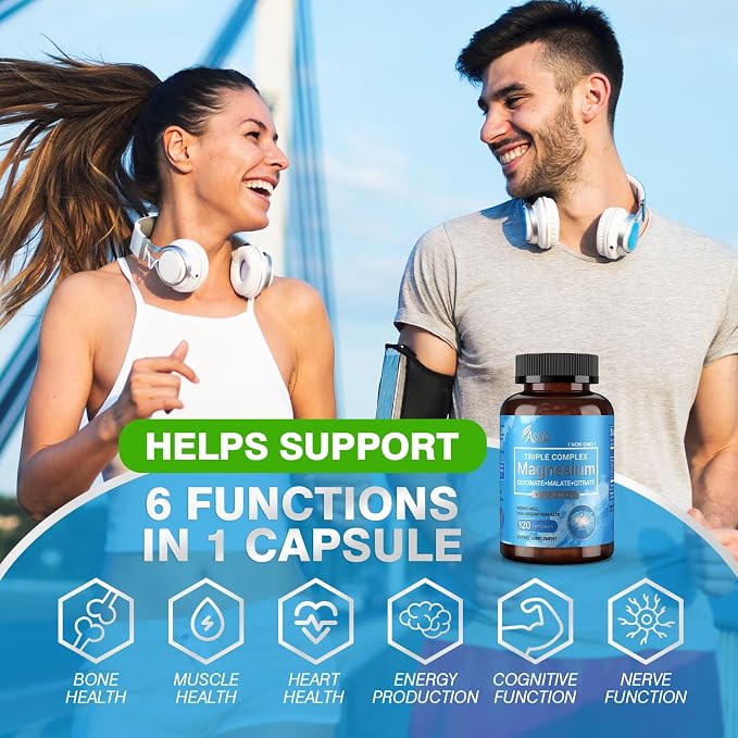 ASSR Triple Magnesium Complex - 300mg Pure Ocean Magnesium Glycinate & Magnesium Malate & Magnesium Citrate for Sleep, Energy, and Relaxation Support, High Absorption, Vegan, Non-GMO, 120 Capsules