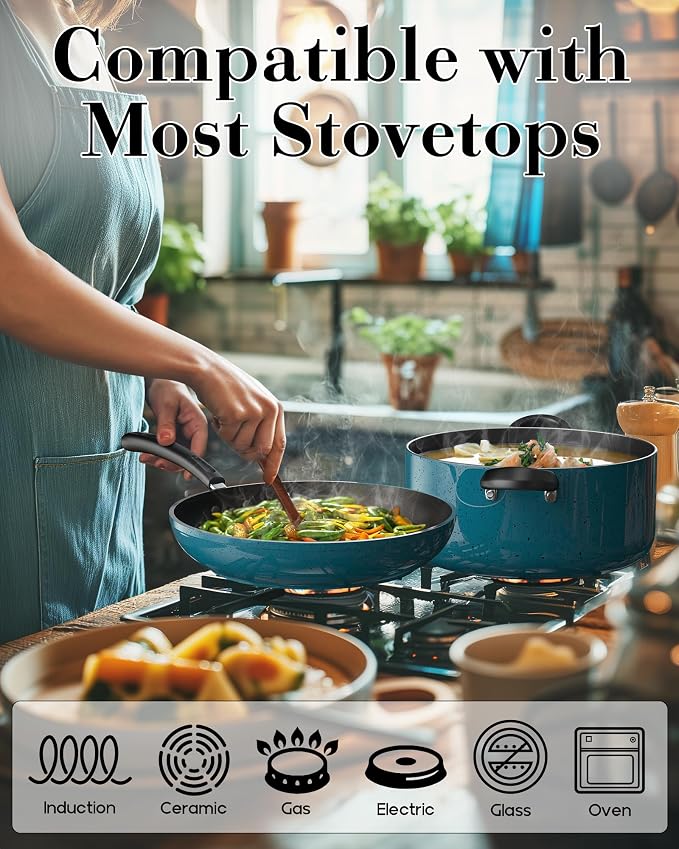 Cook N Home Professional 8/9.5/11 Inch Nonstick Frying Pan Set, Kitchen Cooking Skillets Saute Fry Pan, Induction Compatible, 3-Piece, Turquoise