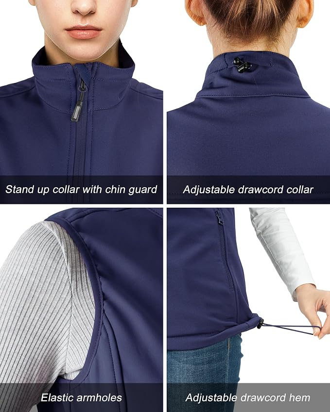 Outdoor Ventures Women's Lightweight Softshell Vest Windproof Fleece Lined Zip Up Sleeveless Jacket for Running Hiking Golf