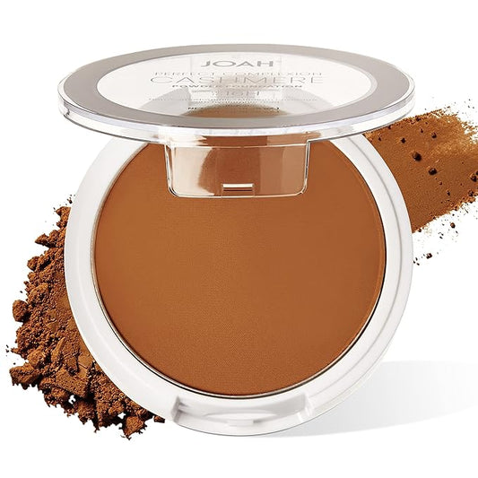 JOAH Perfect Complexion Cashmere Powder Foundation, Medium Face Coverage, Matte Finish, Korean Makeup, Compact Design For Oily & All Skin Types, 16 Hour Wear, Deep with Neutral Undertones