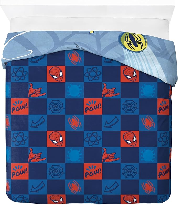 Jay Franco Kids Duvet Cover Set – 3 Piece Super Soft Bedding with Sham Pillowcase, Cover ONLY Comforter Not Included, Blue - Spiderman, Full