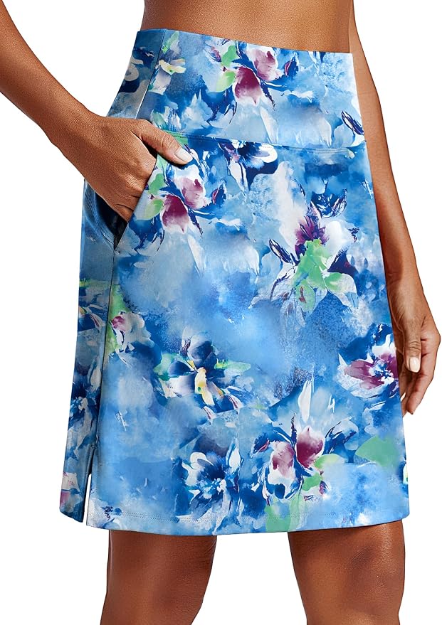 PINSPARK 20" Skorts for Woman Knee Length UPF 50+ Golf Skirts | 4 Pockets, Built-in Shorts, High Waisted, Split Hem, Silky-smooth, Moisture-wicking, for Golf Athletic Tennis Workout Casual