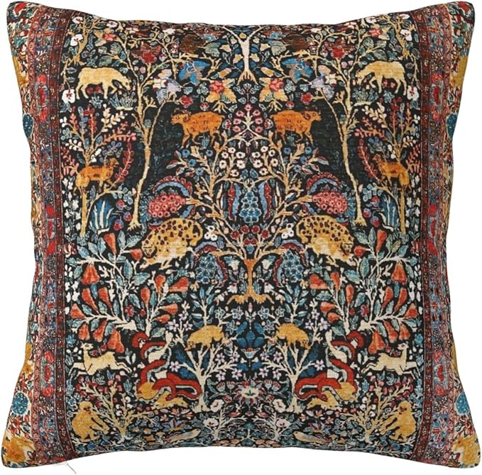 Antique Persian Carpet Print Pillow Covers Decorative Square Throw Pillowcase 18x18 Inch Couch Cushion Cover for Home Decor Living Room Bedroom College Dorm Bed Car Sofa
