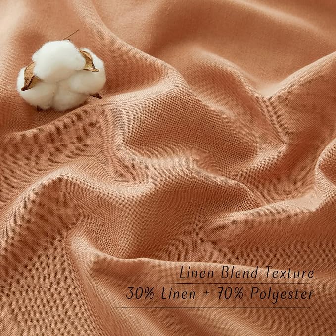 NICETOWN Thick Linen Burnt Orange Curtains for Bedroom, Grommet Linen Blend Window Treatment Privacy Added with Light Filtering Drapes for Bedroom/Girls Room, 2 Panels, W55 x L54