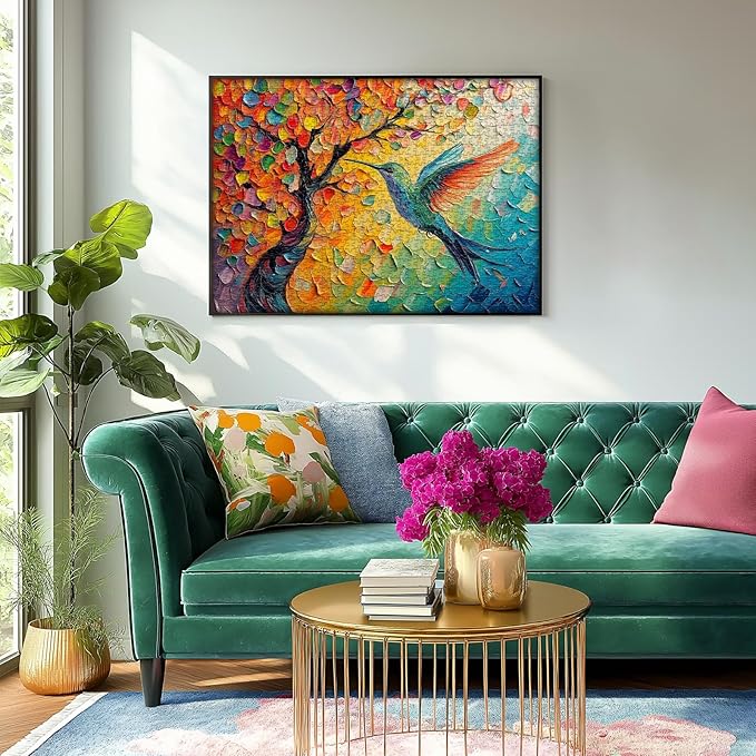 PICKFORU Hummingbird Puzzles for Adults 1000 Pieces, Nature Colorful Tree of Life Puzzle Impossible, Hummingbird Spring Jigsaw Puzzles 1000 Pieces Painting, Difficult Challenge for Adults