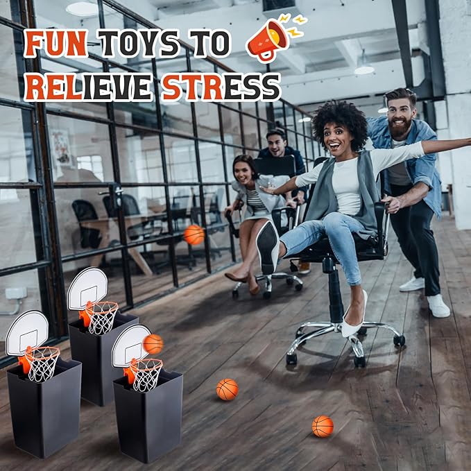 Liliful 4 Pack Indoor Trash Can Basketball Set, Including 4 Clip on Hoop with Backboard, 4 Inflatable Ball and 2 Pump, Fun Indoor Basketball Game Office Stress Relief Toy Funny Birthday Gifts