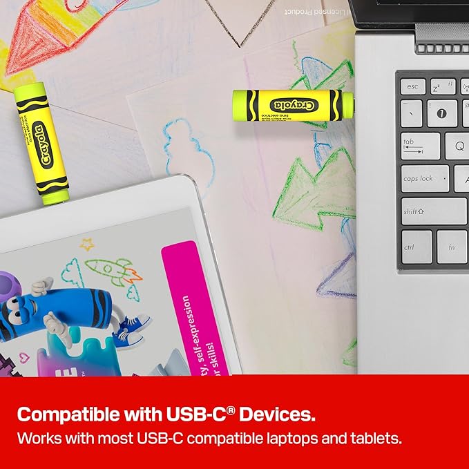 SANDISK 128GB Crayola USB-C Flash Drive, Electric Lime - Up to 300MB/s Read speeds, USB 3.2 Gen 1, USB Type-C - Crayon-Shaped Drive - SDCZIC-128G-G46L