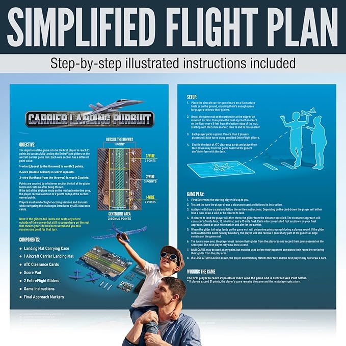 Carrier Landing Pursuit - Indoor Outdoor Toys Toss Game with Foam Gliders, Aircraft Carrier Landing Challenge, Draw For ATC Clearance - Throw Airplane Glider - Hit Your Mark To Win The Game