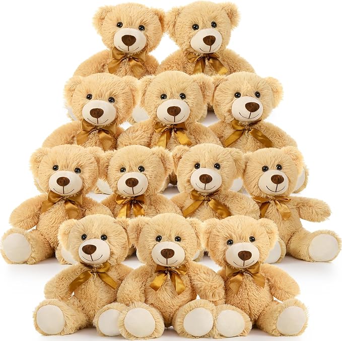 MorisMos Teddy Bears Bulk 24 Packs, Teddy Bear Stuffed Animal Bulk 14 in, Small Teddy Bears for Baby Shower, Kids, Girls, Boys, Light Brown