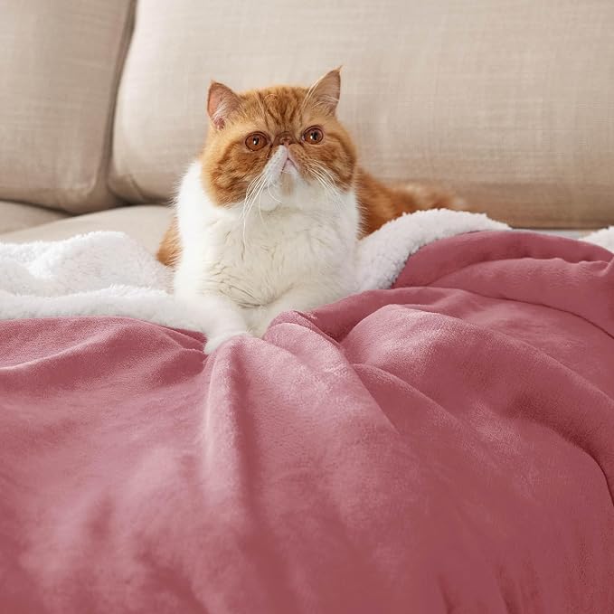 Bedsure GentleSoft Sherpa Fleece Twin Size Blanket for Couch, Non-Heated, Thick and Warm Throw for Girls and Women, Soft Fuzzy Plush Twin Blanket for Winter, Dusty Rose, 60x80 Inches