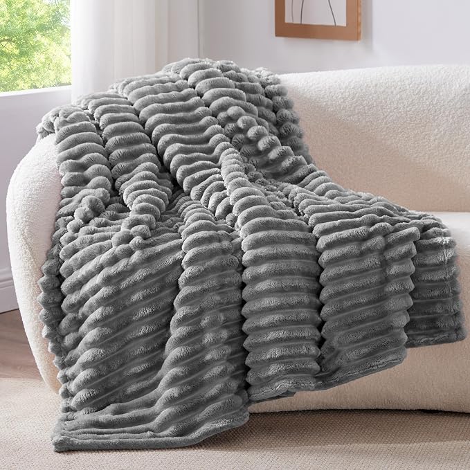 BEDELITE Ribbed Twin Blanket for Couch & Bed, Grey, 60"x80" | Ultra-Soft Plush Fleece, Cozy, Warm Yet Lightweight, Ribbed Texture, Home Decor, Machine Washable, Giftable, All-Season Use