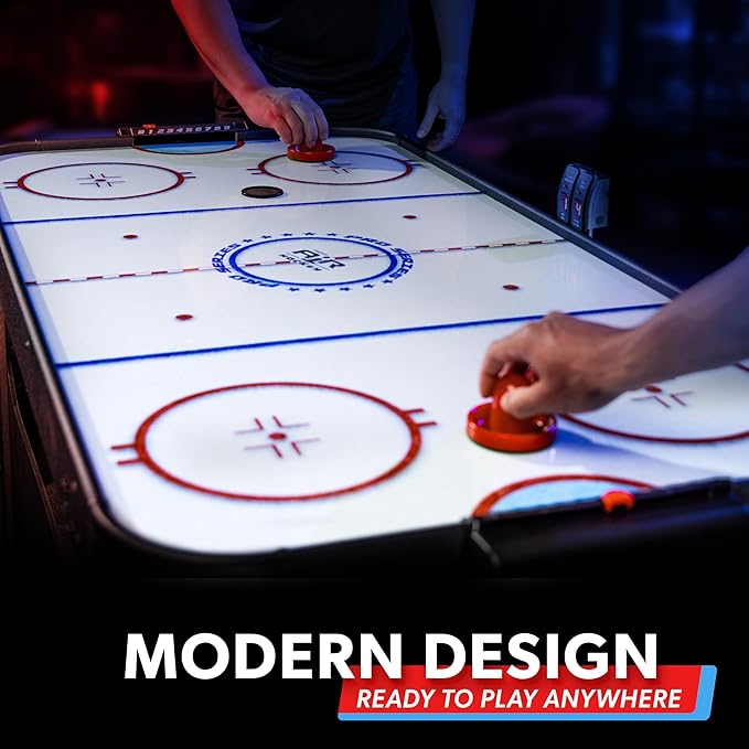 GoSports 48 Inch Air Hockey Arcade Table - Oak or Black - Includes 2 Pushers, 3 Pucks, AC Motor, and LED Scoreboard