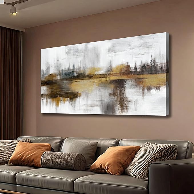 Belmrxne Wall Art Abstract Grey and Gold Wall Decor Vintage Artwork Aesthetic Wall Prints for Living Room Home Office Decor 24 x 48 Inches