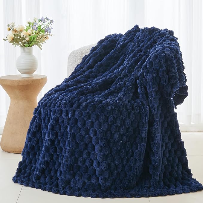 NEWCOSPLAY Fleece Clouds Cozy Twin Blanket for Couch, Dark Navy, 60"x80" | Premium Silky Flannel Blanket, Soft Lightweight Fluffy Throw Blanket for Bed Sofa Decor, Gift for All Season Use