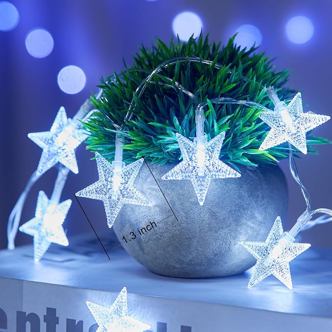 Minetom Star String Lights Battery Operated - 17 ft 50 LED Star Fairy String Lights with Timer, Waterproof for Indoor Bedroom Tent Loft Bed Patio Party Wedding Decor, White