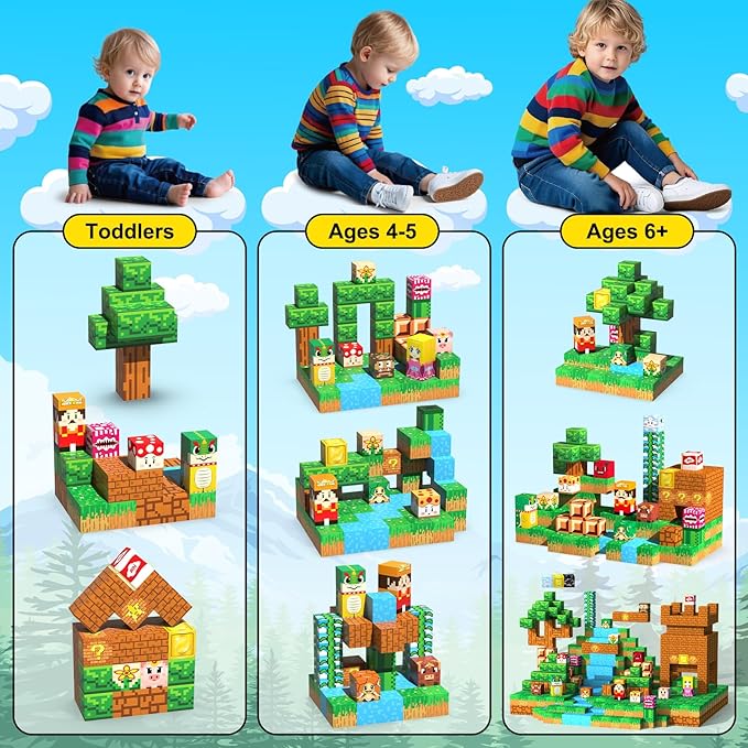 Magnetic Blocks Sensory Toys for Kids: Magnetic Building Blocks for Boys & Girls Ages 3+, Educational STEM Kids Toys for Creative Learning with 32 Patterns, Christmas Birthday Toddlers Gifts (100pcs)