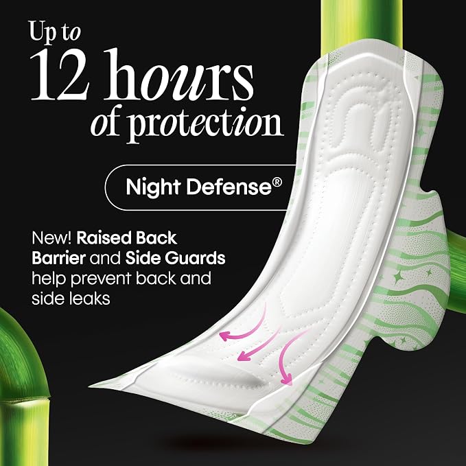 Kotex Bamboo Ultra Thin Overnight Pads with Wings, 24 Count (Packaging May Vary)