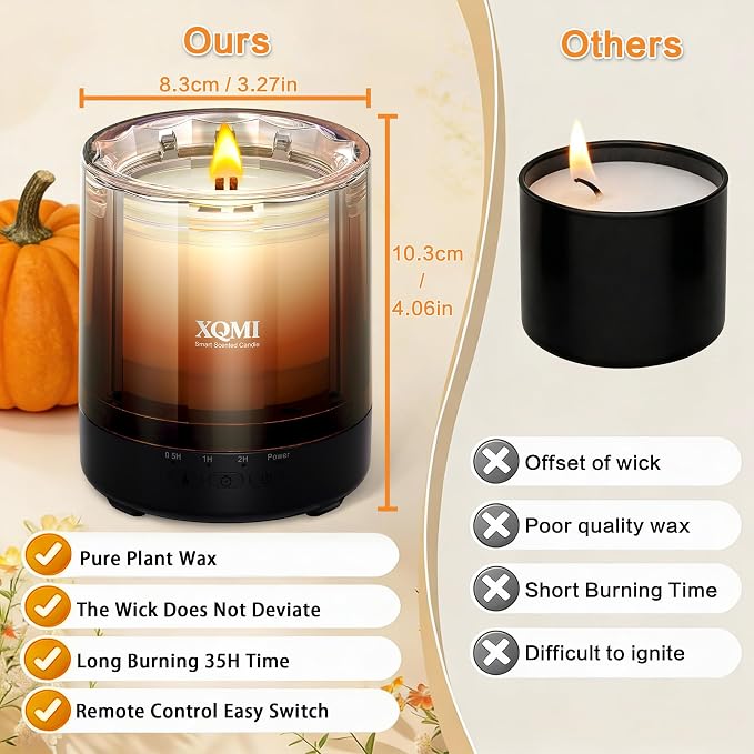 Smart Scented Candle with Remote for Home, Pumpkin&Cinnamon, Toffee Apples, Harvest Season, Soy Wax Lasting 35H, Gift for Birthday Mother's Thanksgiving Day Present
