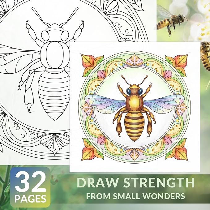 FUNLAVIE Adult Coloring Book - Mandala Coloring Books for Adults Relaxation and Teens Stress Relief, Featuring Large Print Mandalas Insect & Bloom Patterns for Women Mindfulness, Spiral Bound