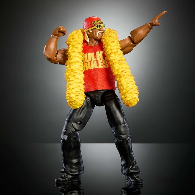 Mattel WWE Elite Collection Action Figure & Accessories, Premium Live Event Hulk Hogan Set, Wrestlemania with Howard Finkel Build-A-Figure Parts