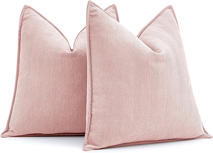 MIULEE Pack of 2 Pink Decorative Chenille Pillow Covers 20x20 Inch | Soft Couch Throw Pillows,Farmhouse Cushion Covers with Elegant Design for Sofa,Bedroom,Living Room,Spring Home Decor