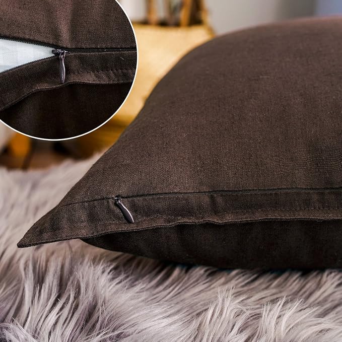 Jeanerlor Solid Cotton Linen Decoration Toss Throw Pillow Sham Cushion Case Special Pillow Cover Delicate Decorative Pillowcase for Bed/Chair/Couch, 18"x18"(45 x 45cm), Brown