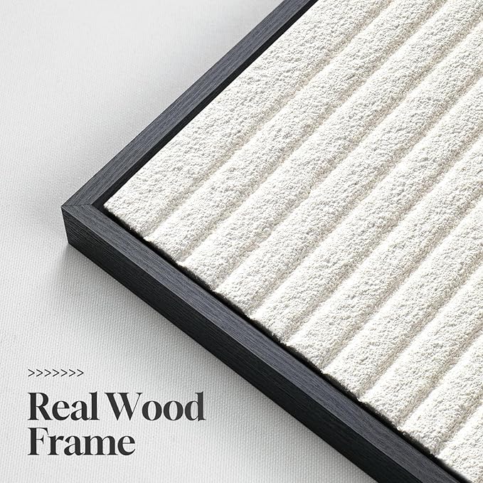 Large Framed 3D Textured Abstract Wall Art for Living Room, 3 Piece Modern White Geometric Pictures Wall Decor, Minimalist Line Paintings for Bedroom Dining Room Hallway Office 24x36 In