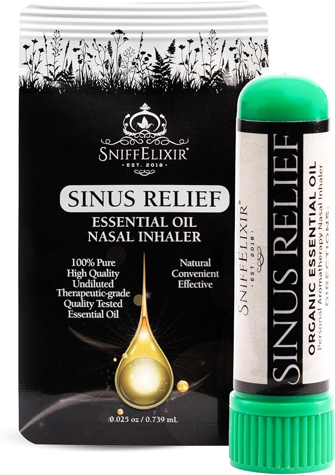 Sinus Relief Essential Oil Aromatherapy Nasal Stick Vapor Inhaler - Natural Stuffy Nose & Congestion Relief for Adults, USA Made with Organic Essential Oils, Breathe Free