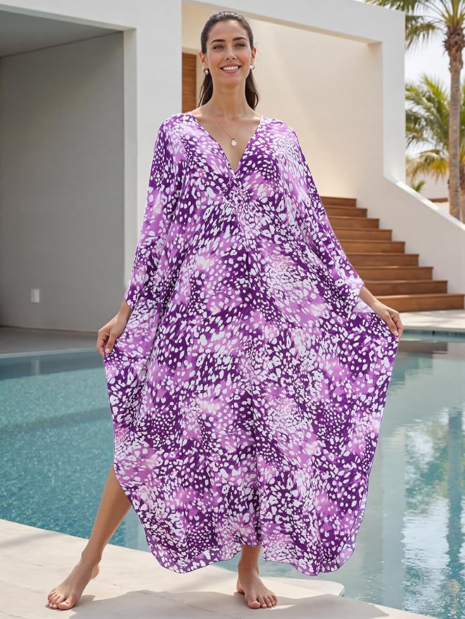 Mumu Dresses for Women Plus Size, Bohemian Kaftan Beach Cover Up Long Maxi Nightgown Soft Loungewear