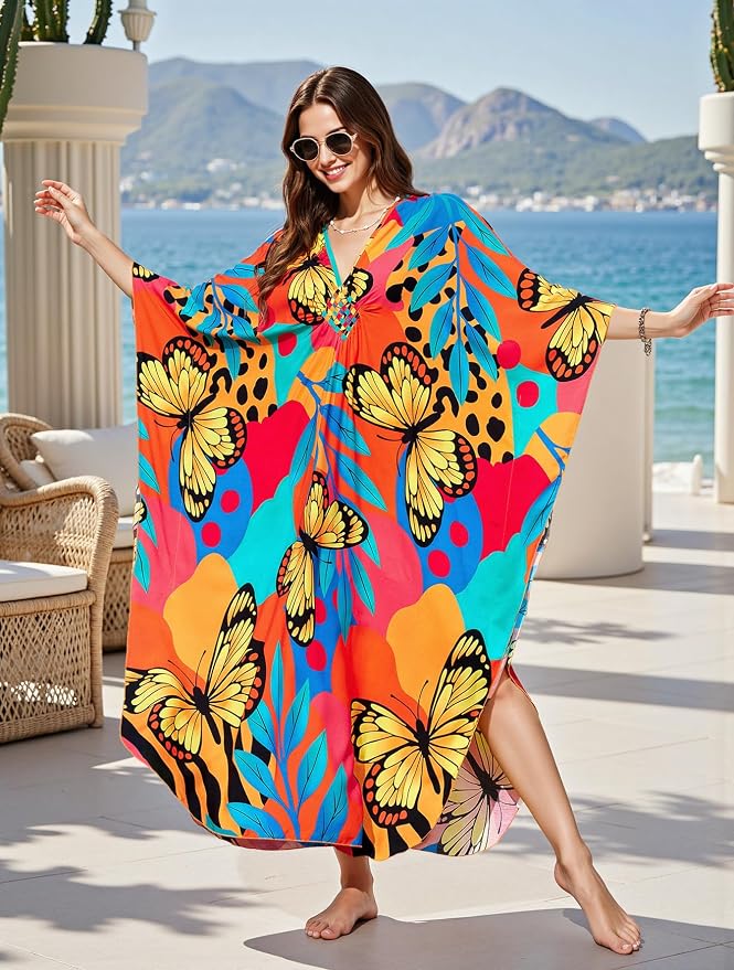 Mumu Dresses for Women Plus Size, Bohemian Kaftan Beach Cover Up Long Maxi Nightgown Soft Loungewear