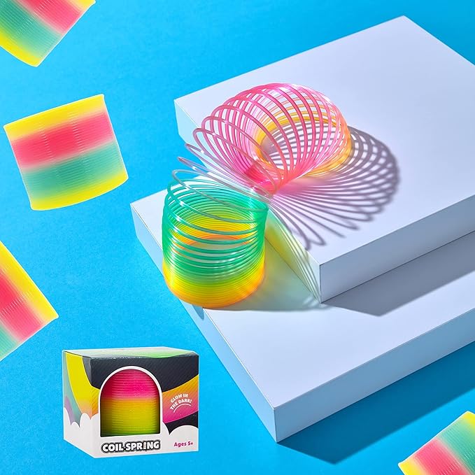 The Dreidel Company Plastic Coil Spring, Glow-In-The-Dark Magic Rainbow Slingy, Party Favor, Birthday Bag Filler, Stocking Stuffers, 3" (80MM) (Single)
