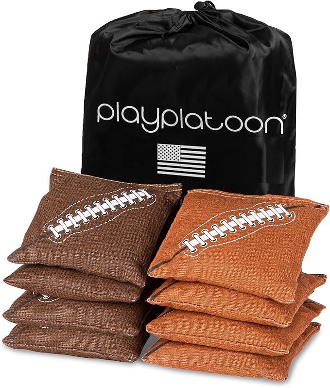 Play Platoon Cornhole Bags Weather Resistant- Set of 8 Regulation Bean Bags for Tossing- Official Professional Size & Weight Corn Hole Bags Two Color All Weather Cornhole Beans Bag Set with Tote Bag