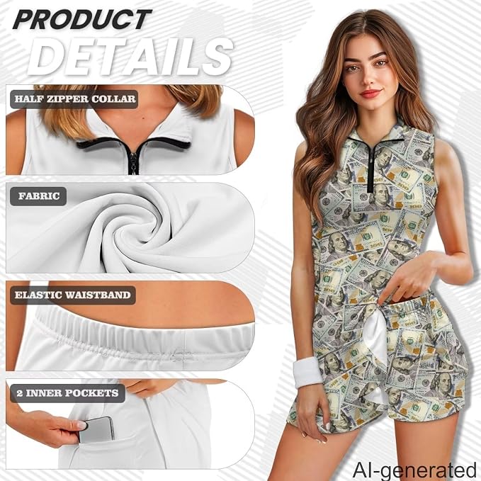 Golf Dress Tennis Dresses for Women with Built in Shorts and Pockets Sleeveless Athletic Dress Workout Dress