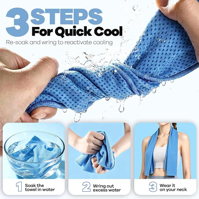 ROXUN 4 Pack Cooling Towels, 40''x12'' Soft Breathable Chilly Neck Ice Rags | Workout Running Golf Gray+Blue+Pink+Green