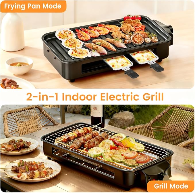 Electric Indoor Grill 1700W 2 in 1 Smokeless Griddle Grill Pan for Kitchen | Temperature Setting Inside Countertop Korean BBQ Grill with Grilling Net & Non-Stick Removable Griddle Plate and 3 Cheese Pan