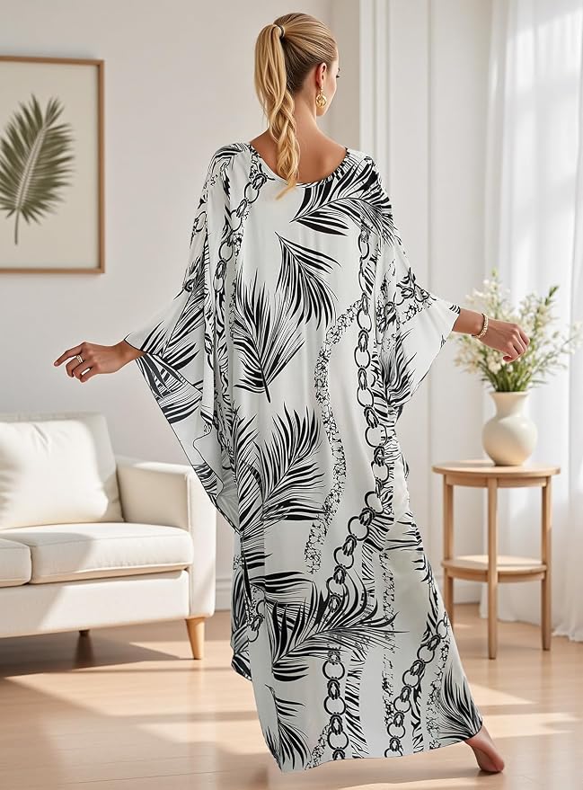 Mumu Dresses for Women Plus Size, Bohemian Kaftan Beach Cover Up Long Maxi Nightgown Soft Loungewear
